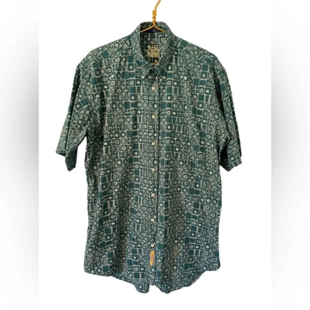B.D. Baggies‎ Men’s Geometric Print Green & Cream Short Sleeve Shirt, Large